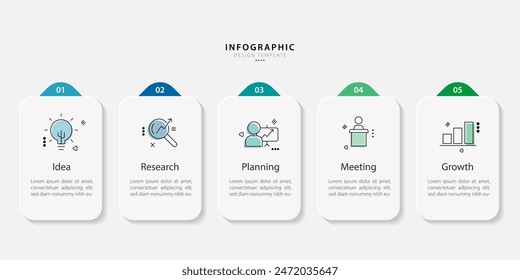 Timeline Creator infographic template. 5 Step timeline journey, calendar Flat simple infographics design template. presentation graph. Business concept with 5 options, gantt vector illustration.