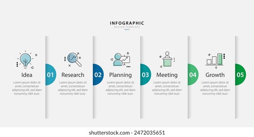 Timeline Creator infographic template. 5 Step timeline journey, calendar Flat simple infographics design template. presentation graph. Business concept with 5 options, gantt vector illustration.