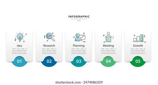 Timeline Creator infographic template. 5 Step timeline journey, calendar Flat simple infographics design template. presentation graph. Business concept with 5 options, gantt vector illustration.