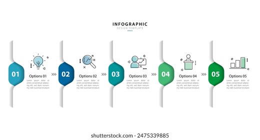 Plantilla infográfica de Timeline Creator. 5 Paso de viaje de línea de tiempo, calendario Plantilla de diseño de infografías simples planas. Concepto de negocio con 5 opciones, Ilustración vectorial gantt.