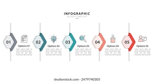 Timeline Creator infographic template. 5 Step timeline journey, calendar Flat simple infographics design template. presentation graph. Business concept with 5 options, gantt vector illustration.