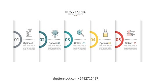 Timeline Creator infographic template. 5 Step timeline journey, calendar Flat simple infographics design template. presentation graph. Business concept with 5 options, gantt vector illustration.