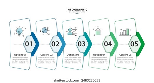 Timeline Creator infographic template. 5 Step timeline journey, calendar Flat simple infographics design template. presentation graph. Business concept with 5 options, gantt vector illustration.