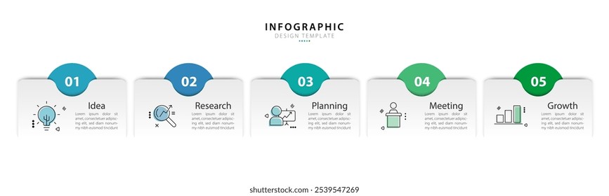 Timeline Creator infographic template. 5 Step timeline journey, calendar Flat simple infographics design template. presentation graph. Business concept with 5 options, gantt vector illustration.