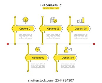 Modelo de infográfico do Criador de Linha do Tempo. 5 Passo jornada de linha do tempo, calendário Modelo simples de design de infográficos. gráfico de apresentação. Conceito de negócios com 5 opções, ilustração de vetor de gantt.