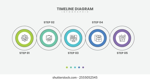 Timeline Creator infographic template. 5 Step timeline journey, calendar Flat simple infographics design template