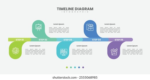 Timeline Creator infographic template. 5 Step timeline journey, calendar Flat simple infographics design template