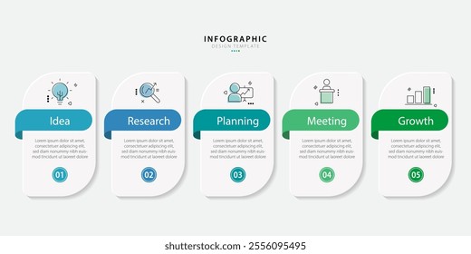 Timeline Creator infographic template. 5 Step timeline journey, calendar Flat simple infographics design template. presentation graph. Business concept with 5 options, gantt vector illustration.