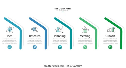 Timeline Creator infographic template. 5 Step timeline journey, calendar Flat simple infographics design template. presentation graph. Business concept with 5 options, gantt vector illustration.