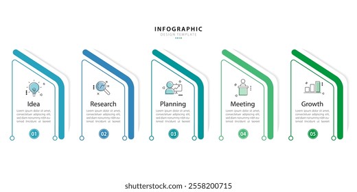 Timeline Creator infographic template. 5 Step timeline journey, calendar Flat simple infographics design template. presentation graph. Business concept with 5 options, gantt vector illustration.