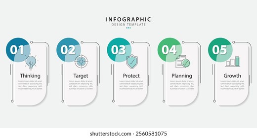 Timeline Creator infographic template. 5 Step timeline journey, calendar Flat simple infographics design template. presentation graph. Business concept with 5 options, gantt vector illustration.