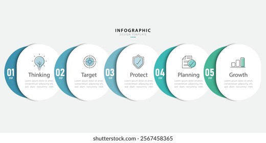 Timeline Creator infographic template. 5 Step timeline journey, calendar Flat simple infographics design template. presentation graph. Business concept with 5 options, gantt vector illustration.