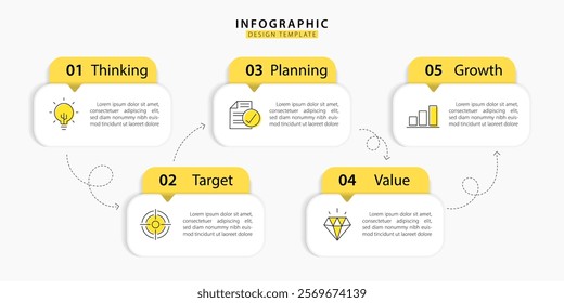 Timeline Creator infographic template. 5 Step timeline journey, calendar Flat simple infographics design template. presentation graph. Business concept with 5 options, gantt vector illustration.