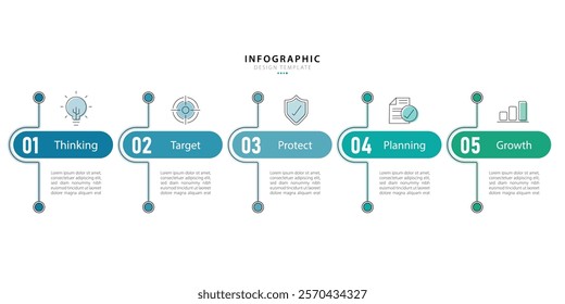 Timeline Creator infographic template. 5 Step timeline journey, calendar Flat simple infographics design template. presentation graph. Business concept with 5 options, gantt vector illustration.