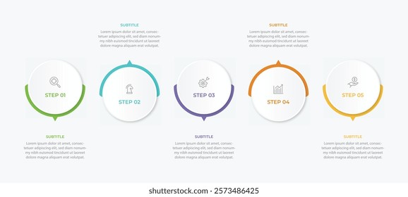 Timeline Creator infographic template. 5 Step timeline journey, calendar Flat simple infographics design template