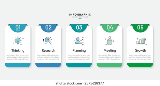 Timeline Creator infographic template. 5 Step timeline journey, calendar Flat simple infographics design template. presentation graph. Business concept with 5 options, gantt vector illustration.