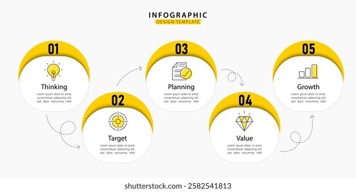 Timeline Creator infographic template. 5 Step timeline journey, calendar Flat simple infographics design template. presentation graph. Business concept with 5 options, gantt vector illustration.