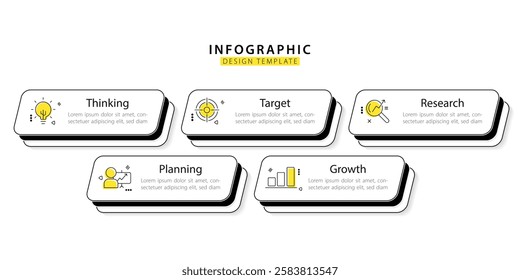 Timeline Creator infographic template. 5 Step timeline journey, calendar Flat simple infographics design template. presentation graph. Business concept with 5 options, gantt vector illustration.