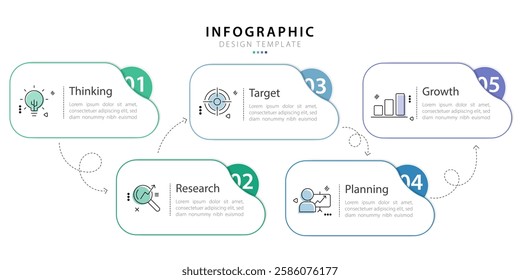 Timeline Creator infographic template. 5 Step timeline journey, calendar Flat simple infographics design template. presentation graph. Business concept with 5 options, gantt vector illustration.