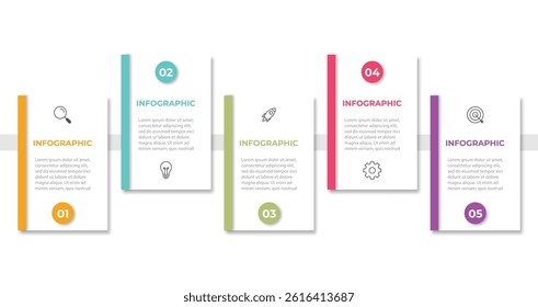 Timeline Creator infographic template. 5 Step timeline journey, calendar Flat simple infographics design template. presentation graph. Business concept with 5 options, gantt vector illustration.