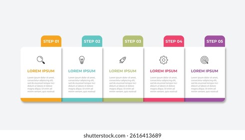 Timeline Creator infographic template. 5 Step timeline journey, calendar Flat simple infographics design template. presentation graph. Business concept with 5 options, gantt vector illustration.