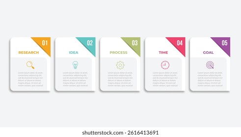 Timeline Creator infographic template. 5 Step timeline journey, calendar Flat simple infographics design template. presentation graph. Business concept with 5 options, gantt vector illustration.