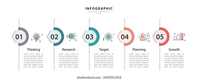 Modelo de infográfico do Criador de Linha do Tempo. 5 Passo jornada de linha do tempo, calendário Modelo simples de design de infográficos. gráfico de apresentação. Conceito de negócios com 5 opções, ilustração de vetor de gantt.