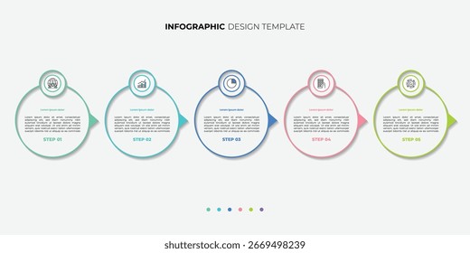 Timeline Plantilla de infografía de Creator. Viaje de la línea de tiempo de 5 pasos, Plantilla de diseño de infografías simples planas