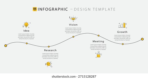 Timeline Plantilla de infografía de Creator. Viaje de la línea de tiempo de 5 pasos, Plantilla de diseño de infografías simples planas. Concepto del negocio con 5 opciones, Ilustración vectorial del triángulo.