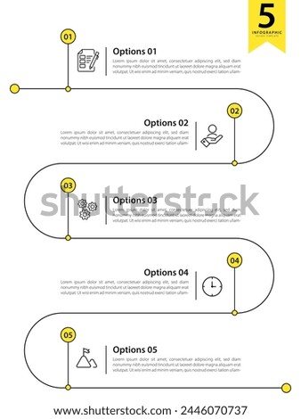 Timeline Creator infographic template. 5 Step timeline journey, calendar Flat simple infographics design template. presentation graph. Business concept with 5 options, gantt vector illustration.