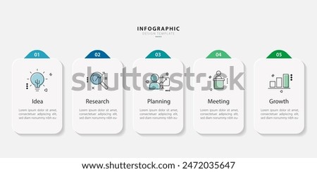 Timeline Creator infographic template. 5 Step timeline journey, calendar Flat simple infographics design template. presentation graph. Business concept with 5 options, gantt vector illustration.