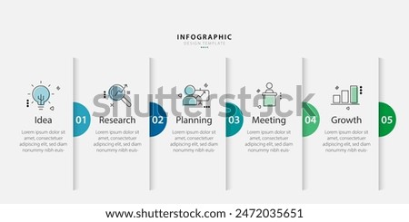 Timeline Creator infographic template. 5 Step timeline journey, calendar Flat simple infographics design template. presentation graph. Business concept with 5 options, gantt vector illustration.