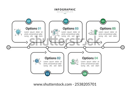 Timeline Creator infographic template. 5 Step timeline journey, calendar Flat simple infographics design template. presentation graph. Business concept with 5 options, gantt vector illustration.
