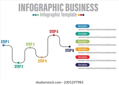 Timeline Creator infographic template. 6 Steps timeline journey, calendar Flat simple infographics design template. presentation graph. Business concept with 6 options, vector illustration.