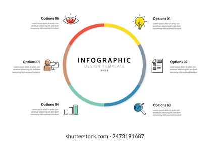 Plantilla infográfica de Timeline Creator. Recorrido de la línea de tiempo de 6 pasos, calendario Plantilla de diseño de infografías simples planas. Concepto de negocio con 6 opciones, Ilustración vectorial gantt.