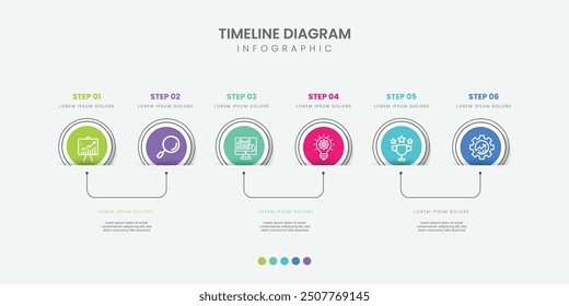 Timeline Creator infographic template. 6 Step timeline journey, calendar Flat simple infographics design template