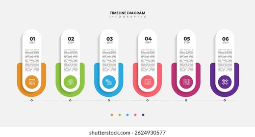 Modelo de infográfico do Criador de Linha do Tempo. 6 Passo jornada de linha do tempo, calendário Modelo simples de design de infográficos. gráfico de apresentação.