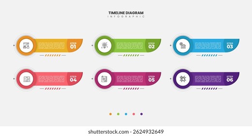 Modelo de infográfico do Criador de Linha do Tempo. 6 Passo jornada de linha do tempo, calendário Modelo simples de design de infográficos. gráfico de apresentação.