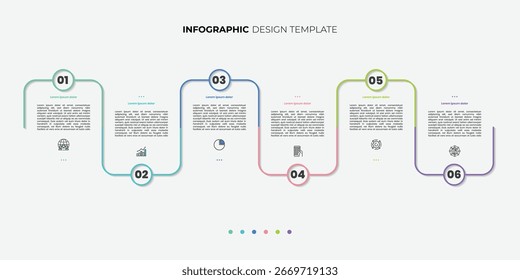 Timeline Creator infographic template. 6 Step timeline journey, calendar Flat simple infographics design template