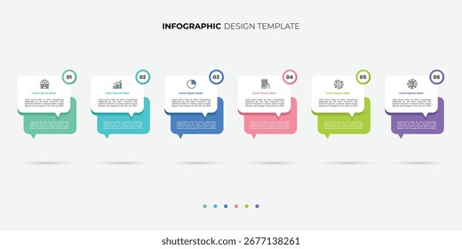 Timeline Plantilla de infografía de Creator. Viaje de la línea de tiempo de 6 pasos, Plantilla de diseño de infografías simples planas