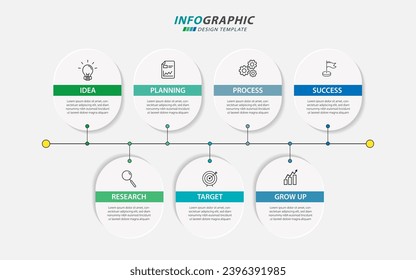 Timeline Creator infographic template. 7 Step timeline journey, calendar Flat simple infographics design template. presentation graph. Business concept with 7 options, vector illustration.