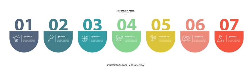 Timeline Creator infographic template. 7 Step timeline journey, calendar Flat simple infographics design template. presentation graph. Business concept with 7 options, vector illustration.