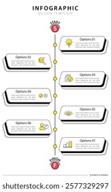 Timeline Creator infographic template. 7 Step timeline journey, calendar Flat simple infographics design template. presentation graph. Business concept with 7 options, vector illustration.