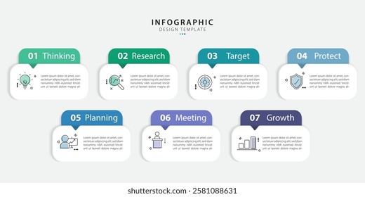 Timeline Creator infographic template. 7 Step timeline journey, calendar Flat simple infographics design template. presentation graph. Business concept with 7 options, vector illustration.