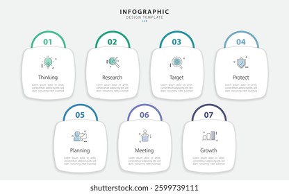 Timeline Creator infographic template. 7 Step timeline journey, calendar Flat simple infographics design template. presentation graph. Business concept with 7 options, vector illustration.