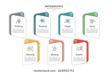 Timeline Creator infographic template. 7 Step timeline journey, calendar Flat simple infographics design template. presentation graph. Business concept with 7 options, vector illustration.