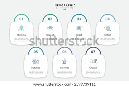 Timeline Creator infographic template. 7 Step timeline journey, calendar Flat simple infographics design template. presentation graph. Business concept with 7 options, vector illustration.