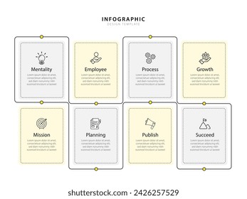 Timeline Creator infographic template. 8 Step timeline journey, calendar Flat simple infographics design template. presentation graph. Business concept with 8 options, gantt vector illustration.