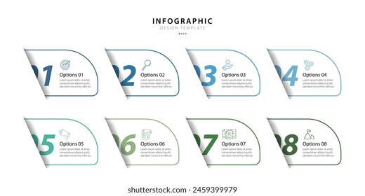 In: Timeline Creator Infographic Vorlage. 8 Schritt Zeitleiste Reise, Kalender Flache einfache Infografik Design-Vorlage. Präsentationsgrafik. Geschäftskonzept mit 8 Optionen, Gantt-Vektorillustration.