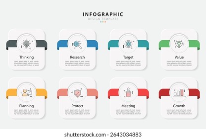 Timeline Creator infographic template. 8 Step timeline journey, calendar Flat simple infographics design template. presentation graph. Business concept with 8 options, gantt vector illustration.